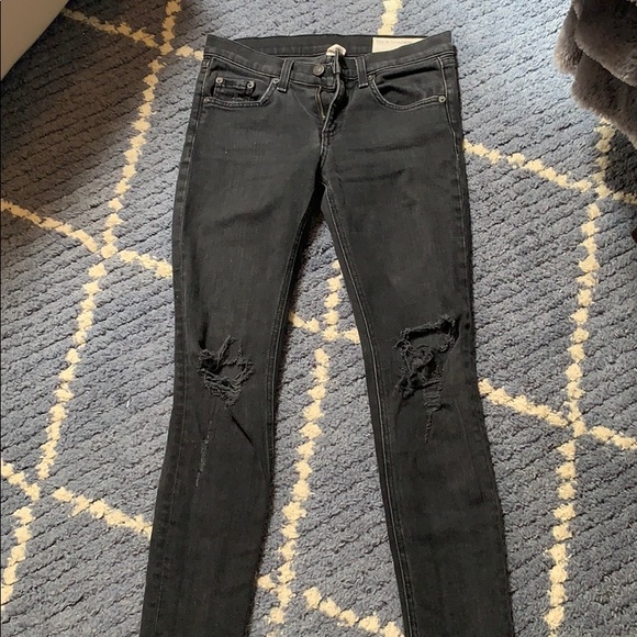 Rag and Bone Black Distressed Skinny Jeans - Picture 4 of 7